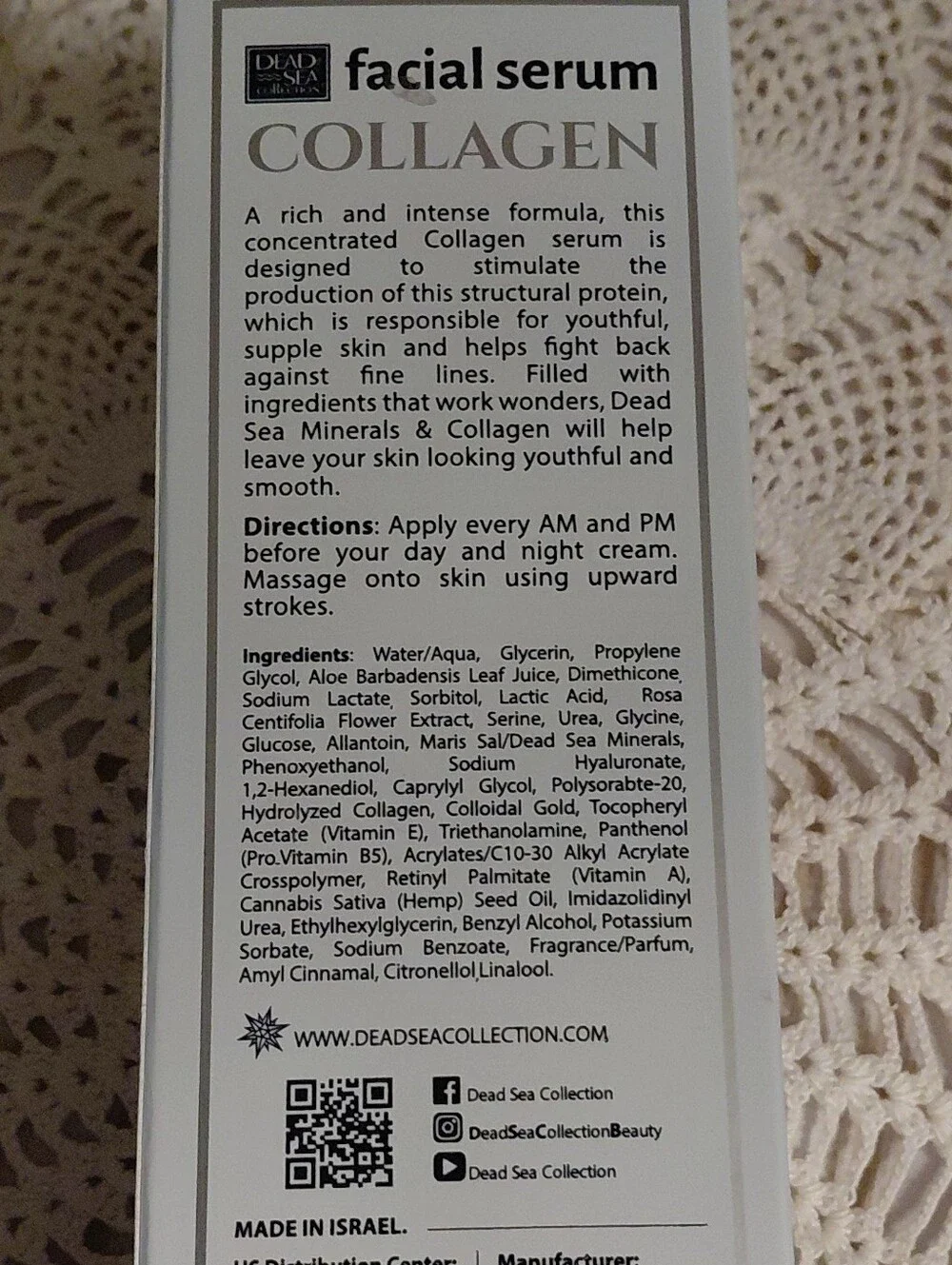 Collagen Anti-Wrinkle Facial Serum - Dead Sea Minerals-White 1.69oz